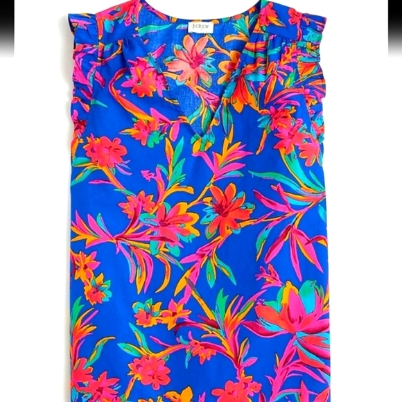 J. Crew Sleeveless Ruffle Top Size 3X Floral V-Neck Popover Spring Blouse NEW - Picture 3 of 13
